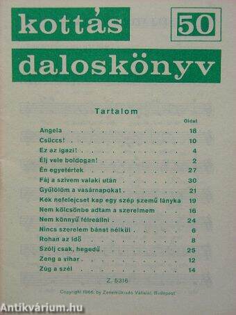 Kottás daloskönyv 50.