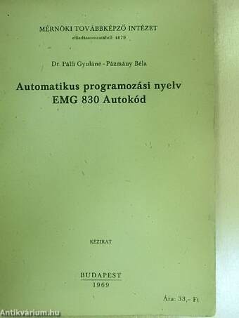 Automatikus programozási nyelv EMG 830 Autokód