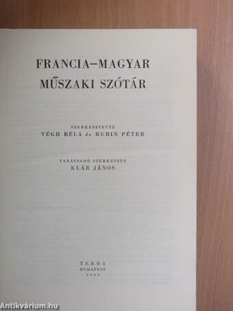 Francia-magyar/magyar-francia műszaki szótár