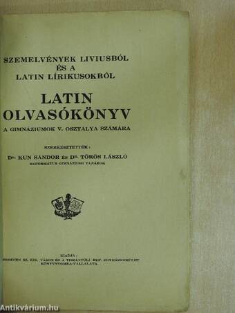 Szemelvények Liviusból és a latin lírikusokból