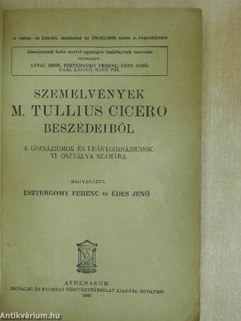 Szemelvények M. Tullius Cicero beszédeiből