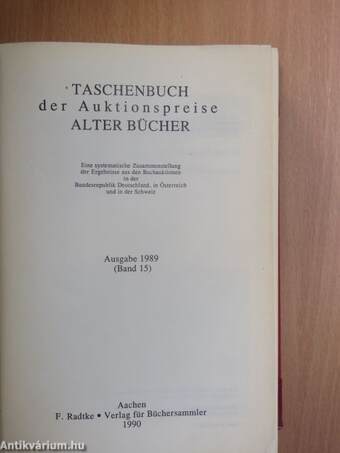 Taschenbuch der Auktionspreise Alter Bücher 15.