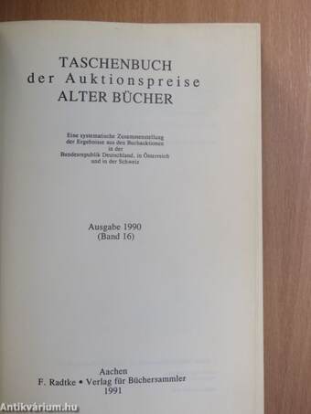 Taschenbuch der Auktionspreise Alter Bücher 16.