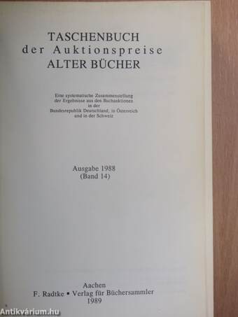 Taschenbuch der Auktionspreise Alter Bücher 14.