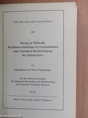 Beitrag zur Methodik des Arbeitsvoranschlages für Gemüsekulturen unter besonderer Berücksichtigung der Anbautermine