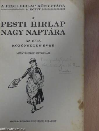 A Pesti Hirlap Nagy Naptára az 1930. közönséges évre