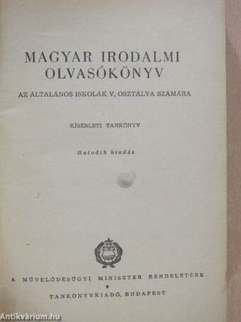 Magyar irodalmi olvasókönyv V-VIII.