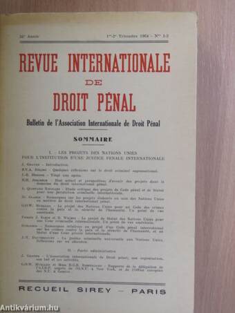 Revue Internationale de Droit Pénal 1964/1-4. I-II.