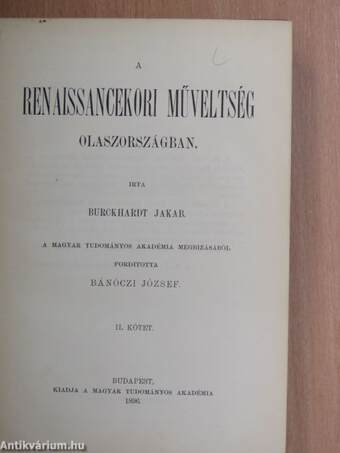 A renaissancekori műveltség Olaszországban II. (töredék)