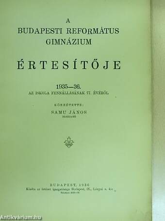 A Budapesti Református Gimnázium értesítője 1935-36.