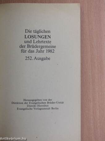 Die täglichen Losungen und Lehrtexte der Brüdergemeine für das Jahr 1982