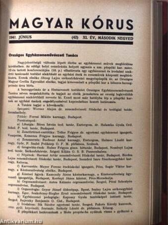 Országos Magyar Cecilia Egyesület Szerdai Összejövetelein elhangzott előadások 1942./Beszámoló 1941./Énekszó 1941-1942./Magyar Kórus 1941-1942. (vegyes számok) (20 db)