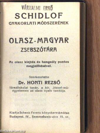 Schidlof gyakorlati módszerének magyar-olasz/olasz-magyar zsebszótára