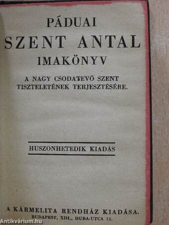 Páduai Szent Antal imakönyv