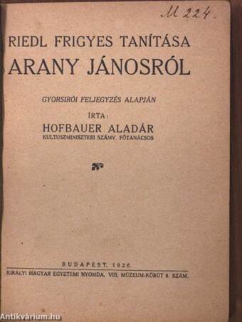 Riedl Frigyes tanítása Arany Jánosról