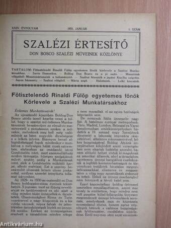 Szalézi Értesítő 1931. január-december