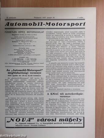 Automobil-Motorsport 1927. január 10.