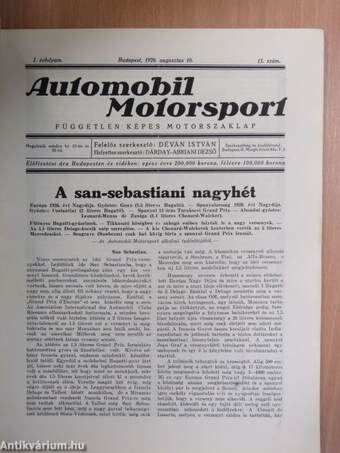 Automobil-Motorsport 1926. augusztus 10.