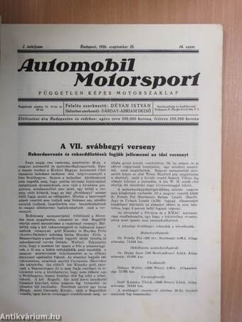 Automobil-Motorsport 1926. szeptember 25.