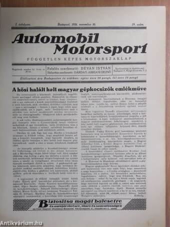 Automobil-Motorsport 1926. november 10.