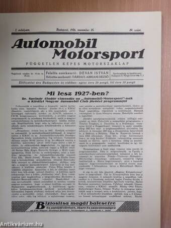 Automobil-Motorsport 1926. november 25.