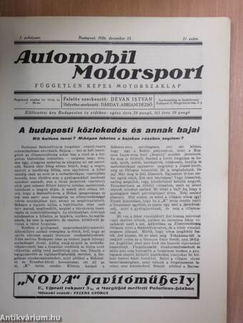 Automobil-Motorsport 1926. december 15.