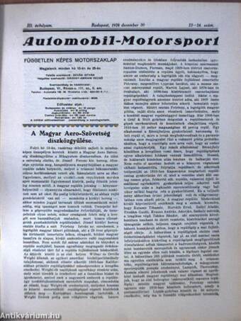 Automobil-Motorsport 1928. december 30.