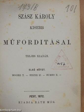 Szász Károly kisebb műforditásai I. (töredék)