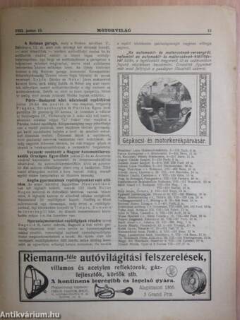 Motorvilág 1922. junius 15.