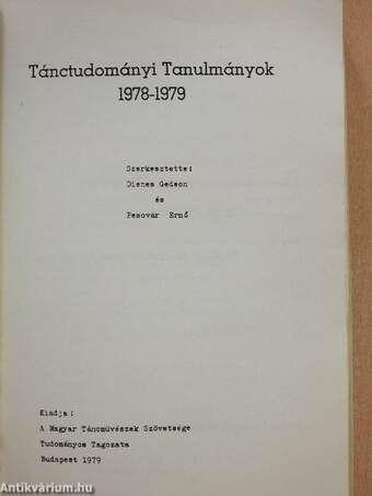 Tánctudományi tanulmányok 1978-1979