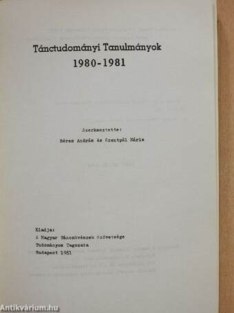 Tánctudományi tanulmányok 1980-1981