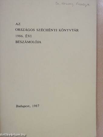 Az Országos Széchényi Könyvtár 1986. évi beszámolója