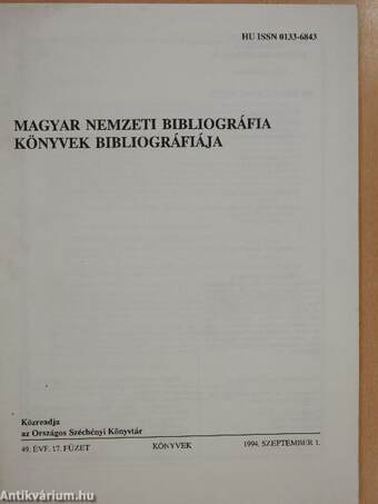 Magyar Nemzeti Bibliográfia - Könyvek bibliográfiája 1994. szeptember 1.