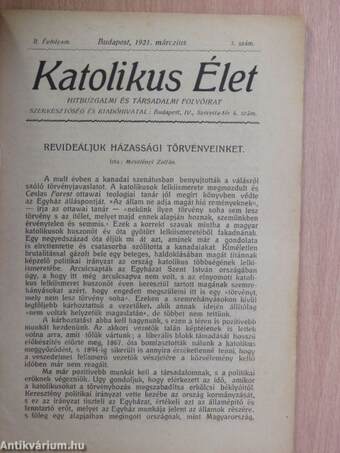 Katolikus élet 1921. március