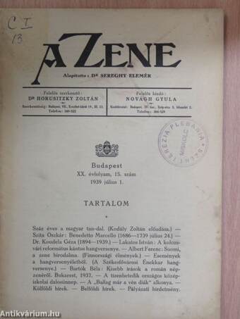 A Zene 1939. július 1.