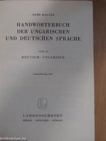 Hardwörterbuch der Ungarischen und Deutschen Sprache II.