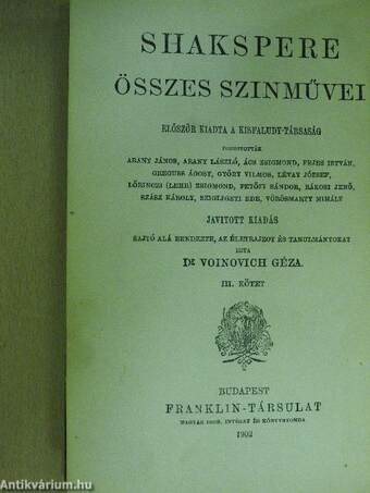 Shakspere történeti szinművei I-II.