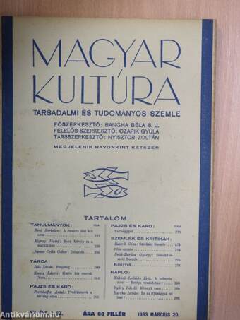 Magyar Kultúra 1933. március 20.