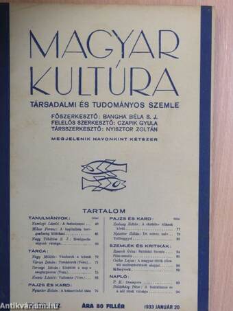 Magyar Kultúra 1933. január 20.