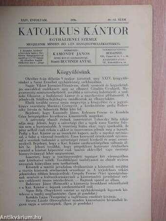 Katolikus Kántor 1936. október-december