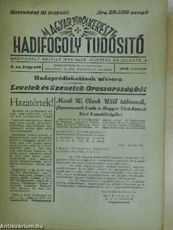 Magyar Vöröskereszt hadifogoly tudósító 1946. február 4. sz. jegyzék