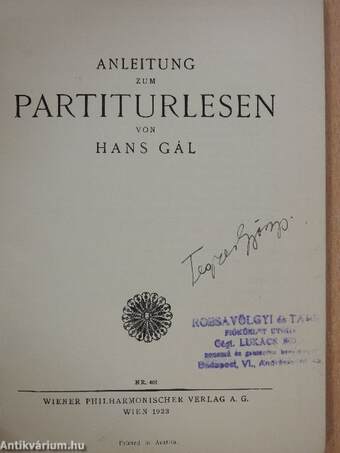 Anleitung zum Partiturlesen (Tegzes György könyvtárából)