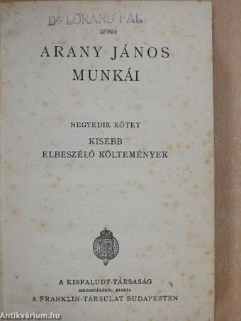 Arany János munkái IV.