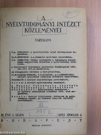 A nyelvtudományi intézet közleményei 1952. (Nem teljes évfolyam)