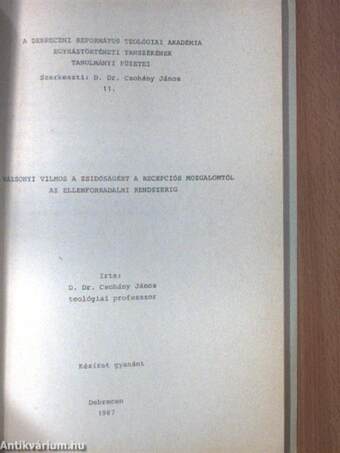 Az 1894-95. évi magyarországi egyházpolitikai törvények és a református közvélemény/Vázsonyi Vilmos a zsidóságért a recepciós mozgalomtól az ellenforradalmi rendszerig