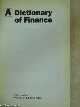 A Dictionary of Finance