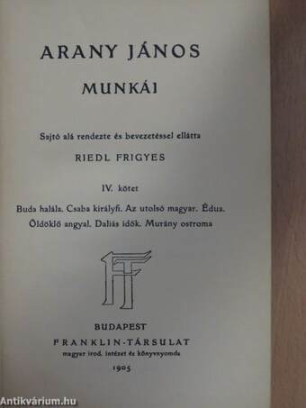 Arany János munkái IV.