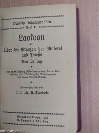 Laokoon oder Über die Grenzen der Malerei und Poesie von Lessing (gótbetűs)