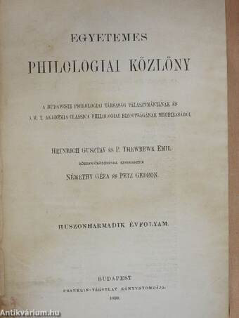 Egyetemes Philologiai Közlöny 1899.