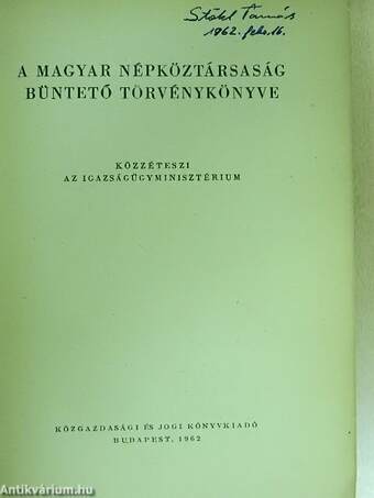 A Magyar Népköztársaság Büntető Törvénykönyve